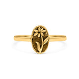 Flower Ring Oxidized Band Solid 925 Sterling Silver Thumb Ring (9.5mm)