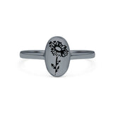 Flower Ring Oxidized Band Solid 925 Sterling Silver Thumb Ring (9.5mm)