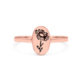 Flower Ring Oxidized Band Solid 925 Sterling Silver Thumb Ring (9.5mm)