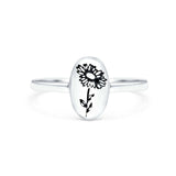 Flower Ring Oxidized Band Solid 925 Sterling Silver Thumb Ring (9.5mm)