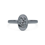 Celestial Hand Ring Oxidized Band Solid 925 Sterling Silver Thumb Ring (9.5mm)