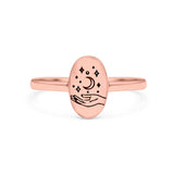 Celestial Hand Ring Oxidized Band Solid 925 Sterling Silver Thumb Ring (9.5mm)