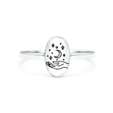 Celestial Hand Ring Oxidized Band Solid 925 Sterling Silver Thumb Ring (9.5mm)