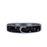 Moon & Stars Band Oxidized Band Solid 925 Sterling Silver Thumb Ring (4mm)