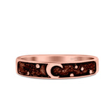 Moon & Stars Band Oxidized Band Solid 925 Sterling Silver Thumb Ring (4mm)