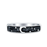 Moon & Stars Band Oxidized Band Solid 925 Sterling Silver Thumb Ring (4mm)