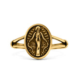 Miraculous Medal Ring Oxidized Band Solid 925 Sterling Silver Thumb Ring (13mm)