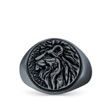 Lion Ring Oxidized Band Solid 925 Sterling Silver Thumb Ring (17mm)