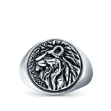 Lion Ring Oxidized Band Solid 925 Sterling Silver Thumb Ring (17mm)