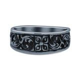 Engraved Floral Designer Trendy Oxidized Band Solid 925 Sterling Silver Thumb Ring (7mm)