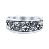 Engraved Floral Designer Trendy Oxidized Band Solid 925 Sterling Silver Thumb Ring (7mm)