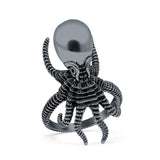 Octopus Ring Oxidized Band Solid 925 Sterling Silver Thumb Ring (30mm)