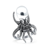 Octopus Ring Oxidized Band Solid 925 Sterling Silver Thumb Ring (30mm)
