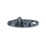 Iconic Art Design Mountains And Trees Oxidized Band Thumb Ring