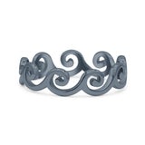 Dainty Filigree Curves Pattern Wave Design Oxidized Fashion Band Solid 925 Sterling Silver Thumb Ring (5mm)