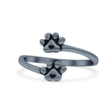 Dog's Paws With Hearts Pawprint Adjustable Oxidized Ring Solid 925 Sterling Silver Thumb Ring (10.8mm)