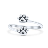 Dog's Paws With Hearts Pawprint Adjustable Oxidized Ring Solid 925 Sterling Silver Thumb Ring (10.8mm)