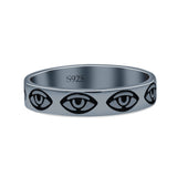 Delightful Eye Artisan Rounded Design Trendy Oxidized Band Solid 925 Sterling Silver Thumb Ring (3.8mm)