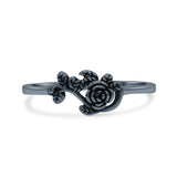 Attractive Rose Flower Of Love With Leaf Dainty Engraved Design Delightful Statement Oxidized Rose Ring Band Solid 925 Sterling Silver Thumb Ring (6.3mm)