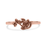 Attractive Rose Flower Of Love With Leaf Dainty Engraved Design Delightful Statement Oxidized Rose Ring Band Solid 925 Sterling Silver Thumb Ring (6.3mm)