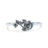 Attractive Rose Flower Of Love With Leaf Dainty Engraved Design Delightful Statement Oxidized Rose Ring Band Solid 925 Sterling Silver Thumb Ring (6.3mm)