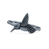 Petite Dainty Hummingbird Artisan Statement Plain Ring Oxidized Thumb Band Solid 925 Sterling Silver Ring (12.8mm)