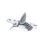 Petite Dainty Hummingbird Artisan Statement Plain Ring Oxidized Thumb Band Solid 925 Sterling Silver Ring (12.8mm)