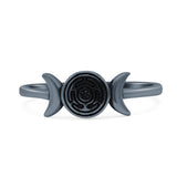 Crescent Half Moon Goddess Triple Statement Trending Oxidized Ring Band Solid 925 Sterling Silver Thumb Ring (6.2mm)