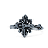 Filigree Swirl Petite Dainty Crucifix Religious Statement Oxidized Ring Band Solid 925 Sterling Silver Thumb Ring (12.6mm)