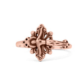 Filigree Swirl Petite Dainty Crucifix Religious Statement Oxidized Ring Band Solid 925 Sterling Silver Thumb Ring (12.6mm)