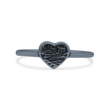 Dainty Small Heart Shape With Beach Ocean Wave Dolphin Engraved Scenery Trendy Oxidized Band Solid 925 Sterling Silver Thumb Ring (6.7mm)