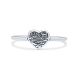 Dainty Small Heart Shape With Beach Ocean Wave Dolphin Engraved Scenery Trendy Oxidized Band Solid 925 Sterling Silver Thumb Ring (6.7mm)