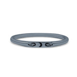 Dainty Crescent Moon Engraved Infinity And Wings Stackable Oxidized Statement Band Solid 925 Sterling Silver Thumb Ring (2mm)