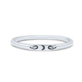Dainty Crescent Moon Engraved Infinity And Wings Stackable Oxidized Statement Band Solid 925 Sterling Silver Thumb Ring (2mm)