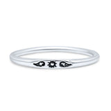 Tiny Dainty Small Sun Engraved Infinity And Wings Stackable Oxidized Statement Band Solid 925 Sterling Silver Thumb Ring (2mm)