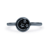 Moon And Stars Oxidized Circle Fashion Goddess Statement Ring Band Solid 925 Sterling Silver Thumb Ring (8mm)