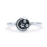 Moon And Stars Oxidized Circle Fashion Goddess Statement Ring Band Solid 925 Sterling Silver Thumb Ring (8mm)