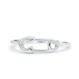Dainty Modern Safety Pin Shaped Curved Designer Oxidized Statement Band Solid 925 Sterling Silver Thumb Ring (5.3mm)