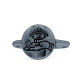 Attractive Eye Design Cultural Artisan Oxidized Fashion Band Solid 925 Sterling Silver Thumb Ring (11.7mm)