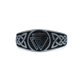 Classic Celtic Triquetra Knot And Valknut Knot Triangle Oxidized Finish Fashion Band Solid 925 Sterling Silver Thumb Ring (8.9mm)