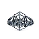 Vintage Cutout Spider Web Stylish Oxidized Statement Band Solid 925 Sterling Silver Thumb Ring (14.5mm)