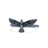 Dainty Sweet Flying Bird Designer Oxidized Statement Band Solid 925 Sterling Silver Thumb Ring (8.5mm)