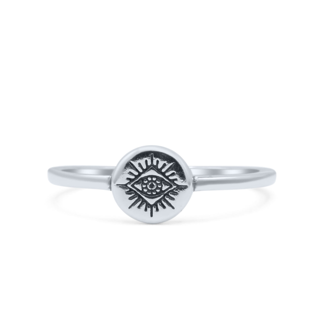 Plain 925 Sterling Silver Evil Eye Ring Thin