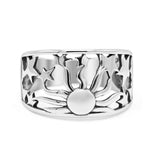 Dainty Sun Rays With Stars Sunshine Half Rounded Design Oxidized Statement Band Solid 925 Sterling Silver Thumb Ring (11.4mm)