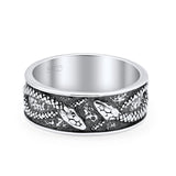 Attractive Oxidized Snakes Carved Rounded Engraved Designer Fashion Band Solid 925 Sterling Silver Thumb Ring (7.4mm)