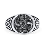 Iconic Celtic Snakes Triquetra Knot Artisan Oxidized Finish Statement Band Solid 925 Sterling Silver Thumb Ring (12mm)