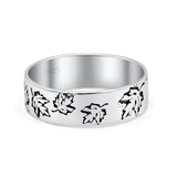 Unique Oak Leaf Rounded Engraved Oxidized Designer Traditional Band Solid 925 Sterling Silver Thumb Ring (5.7mm)