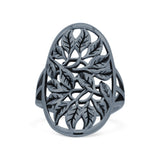 Filigree Leaves Circle Charm Tree of Life Statement Oxidized Band Solid 925 Sterling Silver Thumb Ring (27.5mm)