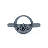 Iconic Snow Capped Mountains Circle Dainty Nature Lover Oxidized Finish Statement Band Solid 925 Sterling Silver Thumb Ring (10.8mm)