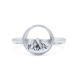 Iconic Snow Capped Mountains Circle Dainty Nature Lover Oxidized Finish Statement Band Solid 925 Sterling Silver Thumb Ring (10.8mm)